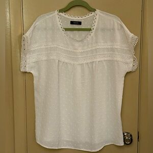 White Textured Women's Sheer Blouse with Lace Details